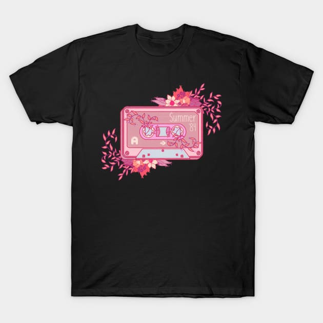 Vintage retro kawaii audio tape cassette sticker with flowers T-Shirt by astronauticarte